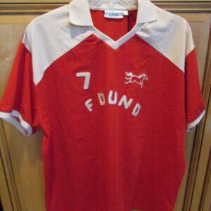 Found Co Goji Red Printed Jersey Collared Shirt w/Logo #7 Sz Lg New